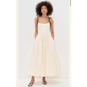 Line and Dot Jules Dress Cream Black Tie Strap Ribbed Bubble Hem Maxi Small NEW